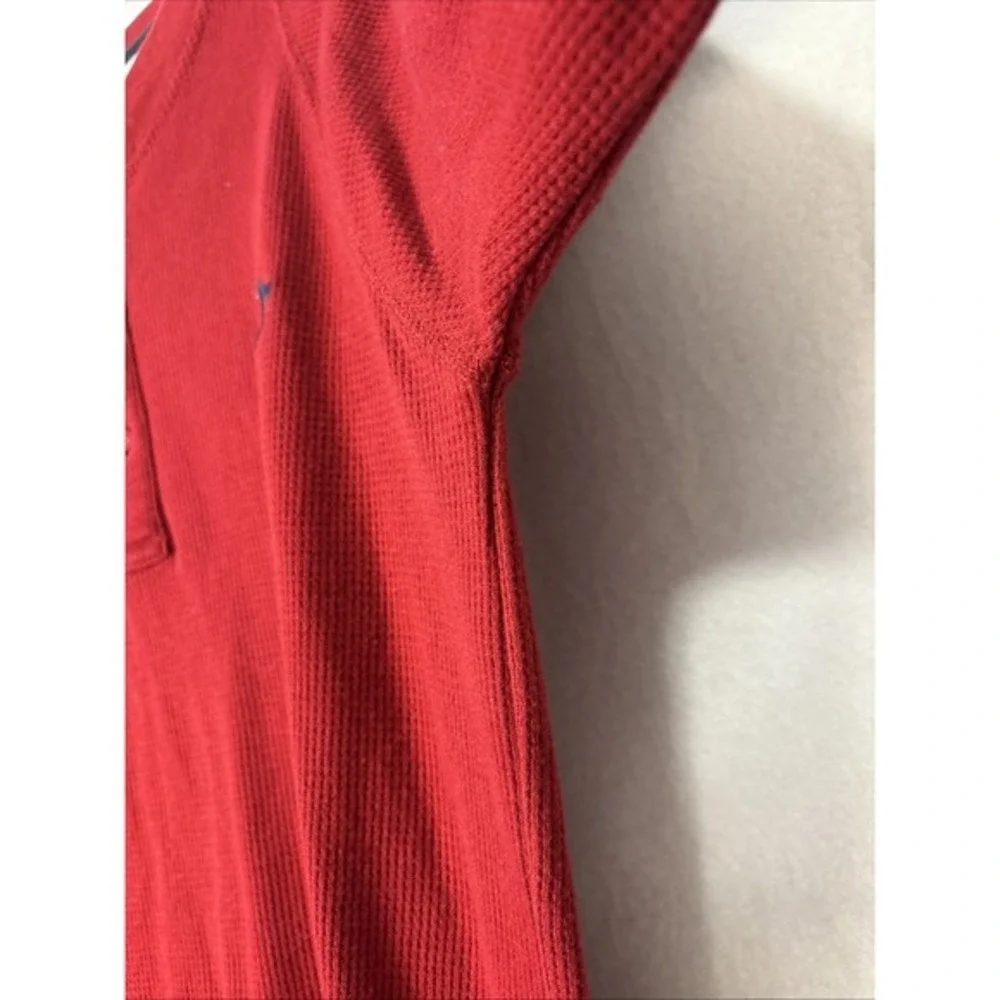 True Religion Men's Small Red Buddha Henley Long Sleeve Thermal Shirt Logo K1221